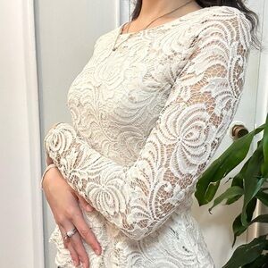 ReVamped Cream Lace Peplum Blouse, Size Small